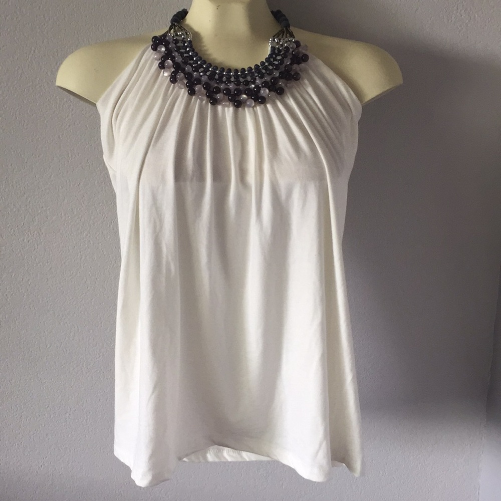Women white halter top with purple beads